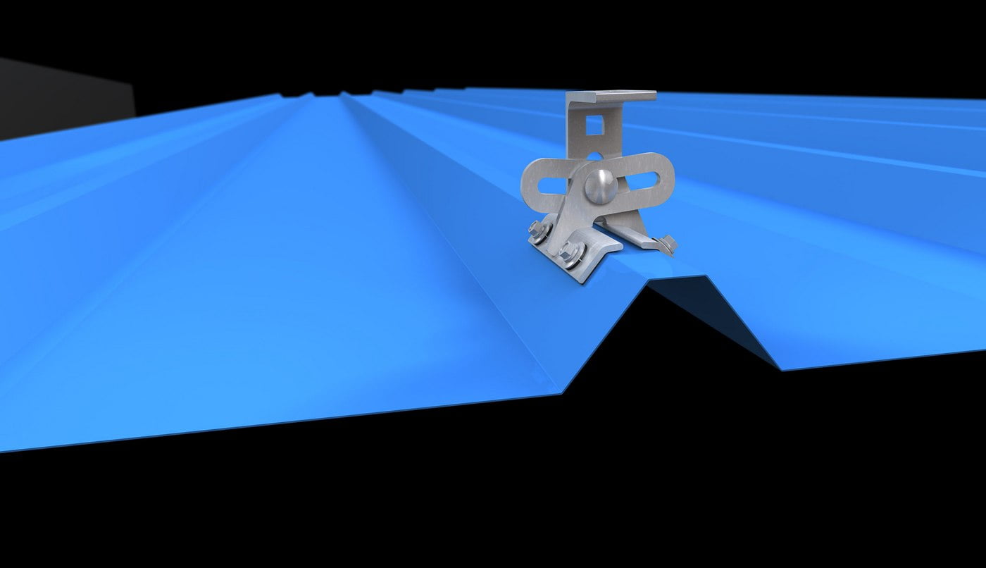 S-5! bracket is fastened to a metal roof